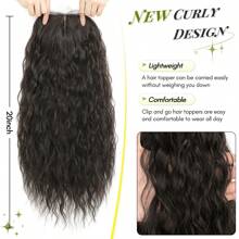 Megito Curly Hair Topper 20inch Natural Curly Hair Toppers For Women With Thinning Hair Lightweight & Breathable Wiglets For Thinning Hair Full Coverage Hair Topper Perfect For Daily Use, Styling, Cosplay - 棕色 黑色 - 查看 4