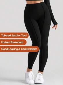 High Waisted Slim Fit Legging Sportbodysuit - Black - View 7
