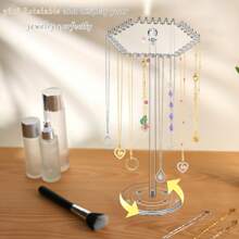 亚克力项链收纳架旋转项链架透明珠宝收纳展示架带 36 个挂钩，可存放戒指、耳环、手链、链条