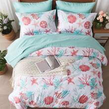 7 Piece Bed In A Bag Bed Comforter Set Queen, Fashion Starfish Coral Print, Boho Print Comforter And Sheet, Pillowcase Set, Soft Microfiber, Comfortable And Warm Bedding Set, Bedroom Decor For All Seasons, Ideal Gift