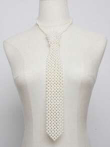 قطعة واحدة ربطة عنق كورية النمط للنساء، إكسسوار تنكري، إكسسوار زفاف، ربطة عنق زخرفية، ربطة عنق مصنوعة يدويًا من اللؤلؤ المنسوج، ربطة عنق مفرغة، تناسب القميص، طوق كاذب، ربطة عنق مسطحة مصنوعة يدويًا من خرز منسوج ومطرز باللؤلؤ المفرغ، متعددة الاستخدامات، طوق ربطة عنق كاذبة وشاح زخرفي، مناسب للمناسبات والحفلات والأعراس والمسارح والشاطئ والعطلات والاستخدام اليومي مع الفساتين لديكور عيد الميلاد