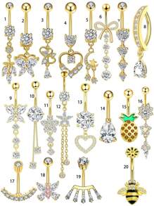 1 件吊坠肚脐穿孔首饰可爱粉色 CZ 心形蝴蝶结花朵肚脐环女士 14G 银不锈钢精致吊坠肚脐穿孔派对夏季海滩礼物性感情人节、妈妈、母亲、母亲节、礼物 - 肚環 - 查看 13