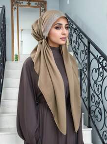 1件/2件装女士纯色水钻穆斯林头巾，纯色时尚透气头巾，休闲优雅头巾，适合日常佩戴和搭配连衣裙