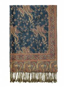 1PC Women's Retro Gorgeous Jacquard Crafted Hijab Scarf, Shawl,Bohemian Paisley Traditional Patterns Style, Suitable For Daily Wear And Important Holiday Occasions - Green - View 5