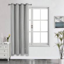 Top Eyelet/Hollow Star Cutout Curtain/Layered Solid Color Blackout And Sheer 2-In-1 Curtain/Blackout Bedroom Curtain/Bedroom Decor Curtain/Living Room/Classroom/Beautiful Sheer Lace Double Layer Curtain