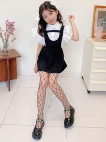 1 件女童网眼马镫紧身裤，适合跳舞和搭配牛仔裤/紧身裤穿着 - 黑色 - 查看 10