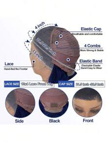 Dark Blue Lace Front Wigs Human Hair, 13x4 HD Body Wave Human Hair Lace Frontal Wigs Human Hair Pre Plucked With Baby Hair Navy Blue 180% Density 30 Inch 13X6 Bouncy Body Wig - SBlue - View 9