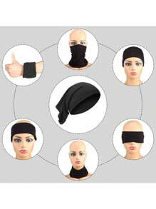 Silky Satin Sleep Cap - All Night Binding Set Slouchy Beanie, Suitable For Curly Hair Protection For Women And Men, Solid Black Color,Summer,Beach,Holiday,Festival,Travel - A - View 2