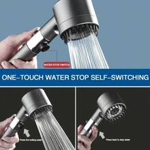 Cabezal de ducha con filtro presurizado, rociador ajustable de 3 modos con cepillo de masaje, grifo de lluvia, accesorios de baño UEO1 - Negro - Ver 6