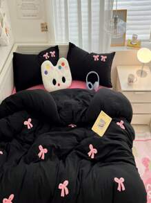 Set de ropa de cama suave de 3 piezas con bordado de mariposas, que incluye funda de edredón y funda de almohada, para niñas