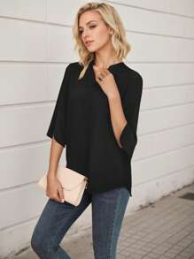 SANOPY Womens Blouses,Blouses For Women Dressy Casual,Going Out Tops For Women,Women's V-Neck Petal Short Sleeve Shirt - Black - View 4