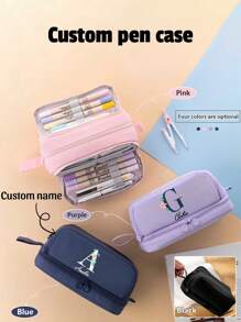 1 pieza Estuche de lápices personalizado - Nombre personalizado: Patrón de letras personalizado. Bolsa de bolígrafos de gran capacidad y tamaño, útiles escolares, regalo de cumpleaños, mejor regalo para niños, obsequio para estudiantes, multiusos, ornamentales, reutilizables. Moderno, familiar, lindo, vintage, dibujos animados, kawaii, personalizado, único, personalizable, para trabajadores, clíents, negocios/estudios, escuela/oficina, regreso a la escuela, suministros escolares para la universidad, universidad.