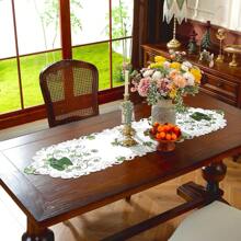 春季刺绣三叶草爱尔兰三叶草和妖精帽子桌旗餐垫，装饰性春季餐桌装饰，适用于厨房餐厅、室内室外晚宴装饰，理想的礼物