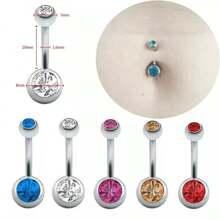11pcs/5pcs Colorful Round Rhinestone Stainless Steel Belly Button Rings