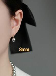 1 pereche de cercei eleganti cu perle artificiale, argint S925, cercei de lux vintage și minimalisti, cu decor de perle artificiale circulare gri de înaltă calitate, cercei metalic cu cârlig pentru ureche