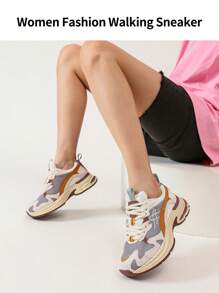 somiliss 1 双女士防滑运动休闲鞋,前系带绒面革网眼舒适跑步鞋,春季新款时尚百搭 4 厘米增高低帮户外步行鞋,橙色 - 米桔色 - 查看 8