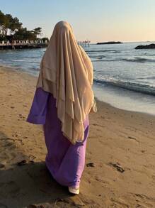 1 chiếc áo choàng dài ba lớp có mũ trùm đầu thanh lịch cho nữ Chador, Khimar, khăn choàng chống nắng thoáng khí, thích hợp mặc ngoài trời thường ngày trong mọi mùa - màu đặc - Xem 6