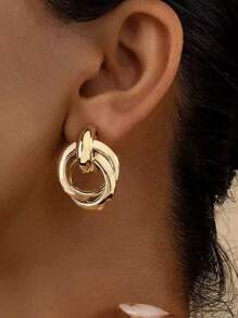 1 对时尚几何圆形耳环，适合女士，个性化设计简约耳钉