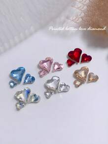 30 piezas/paquete Decoraciones de arte de uñas con cristales de rinoceronte en forma de corazón retorcido K9, tamaños grandes/medianos/pequeños, cristales de rinoceronte de corazón súper brillantes, suministros de uñas de color melocotón/blanco/degradado - Rojo - Ver 9