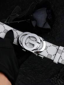 1pc Vintage Fashion Men's Quality Belt. Business Casual Men's Waist Belt. Daily Commute Stylish Men's Belt. Letter G Alloy Automatic Buckle Leather Belt. Premium Checkered Print Pants Belt. Suitable For Teen Summer Casual Outdoor Athletic Or Vacation Travel Or Graduation Gifts Or Birthday Dress Accessories Or Daily Wear. - Multicolor - View 8