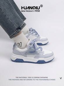 HUANQIU 2025 New Men Shoes Men Sneakers Black Shoes Skateboard Shoes Fashion White Shoes Versatile Lightweight Comfortable White Shoes Lace-Up Soft Soled Casual Shoes Running Shoes Black And White Four Seasons Shoes - Blue and White - View 5