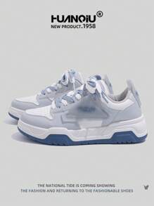 HUANQIU 2025 New Men Shoes Men Sneakers Black Shoes Skateboard Shoes Fashion White Shoes Versatile Lightweight Comfortable White Shoes Lace-Up Soft Soled Casual Shoes Running Shoes Black And White Four Seasons Shoes - Blue and White - View 1