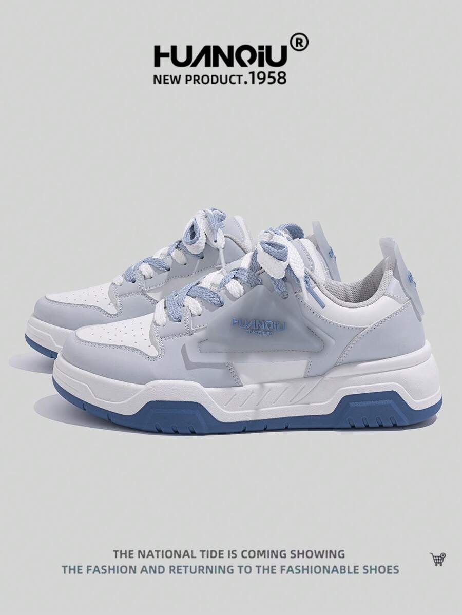 HUANQIU 2025 New Men Shoes Men Sneakers Black Shoes Skateboard Shoes Fashion White Shoes Versatile Lightweight Comfortable White Shoes Lace-Up Soft Soled Casual Shoes Running Shoes Black And White Four Seasons Shoes - Blue and White - View 1