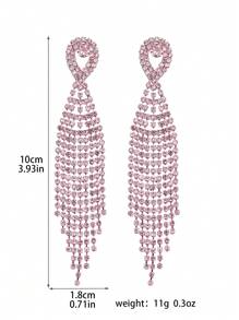 Glamorous Spring Pink CZ Crystal Tassel Earrings Stud Dance Club Party Graduation Jewelry 1 Pair - Multicolor - View 6