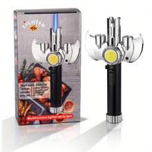 1Pc Creative Metal Inflatable Lighter, High-Temperature Flamethrower, Outdoor Windproof Lighter With COB Lighting, Multifunctional High-Power Flamethrower, Suitable For Moxibustion, Barbecue, Baking, Camping Lighter (Excluding Butane Gas) - Black - View 9