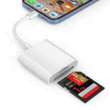 SD-kaartlezer compatibel met iPhone, geheugenkaartlezer met dubbele sleuf voor SD/TF-kaart Plug and Play Trail Game Camera SD-kaartviewer Lightning naar MicroSD-kaartcamera-adapter compatibel met iPad Geen app vereist