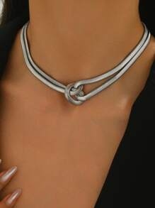1pc Colar de corrente de cobra simples e versátil, design de metal, joias da moda para mulheres, adequado para uso diário, passeios e reuniões