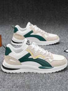 Zapatillas De Deporte De Malla Transpirables Con Cordones De Color Sólido Para Hombre,Zapatillas De Deporte Antideslizantes Para Hombre,Zapatillas De Tenis Para Hombre,Zapatillas De Deporte De Moda Para Hombre Para El Día A Día, El Trabajo Y El Deporte - Verde - Ver 2