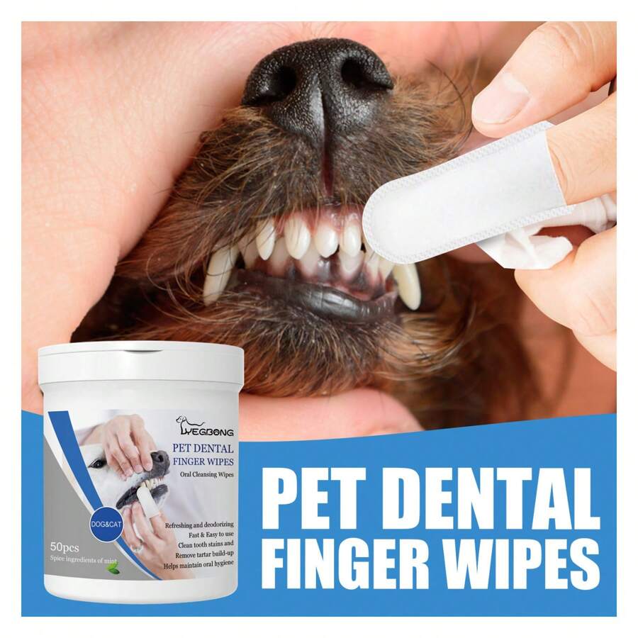 Yegbong Pet Dental Finger Wipes, Bad Breath Tartar Teeth Yellow Dog Clean Mouth Care Finger Cover - White - View 1