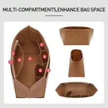 2025 Le 手提包收纳内胆，多口袋毛毡手提包收纳袋，带拉链，内置杯架 - 棕色 - 查看 2