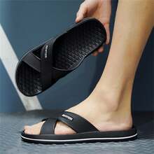 Sandali scorrevoli con suola spessa, pantofole per casa, bagno, uso all'aperto, antiscivolo, versatili - nero - Visualizzare 2