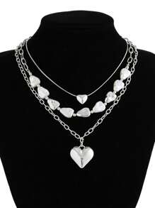 时尚爱心吊坠具有设计感不对称仿珍珠折叠项链 - 項鍊套裝 - 查看 7