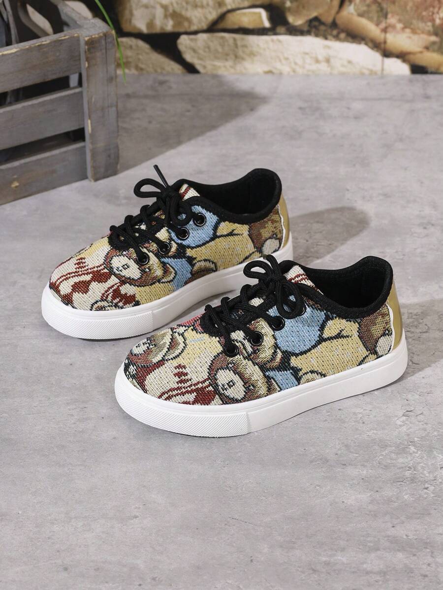 Kids Fashion Colorful Bear Pattern Sports Casual Sneakers, Versatile For Spring & Autumn