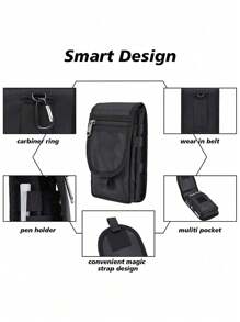 1pc Durable Men's Large Capacity Wallet - Fashionable Black Tactical Smartphone Case And Waist Bag, Multi-Compartment Storage For Tools And Small Items, Ideal Valentine's Day Gift (Zipper Style Random)