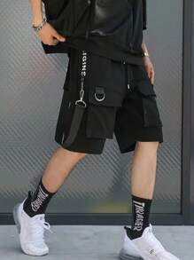 Men's Summer Casual Loose Pockets Cargo Shorts, Street, Outdoor, Campus Style - Black - View 9