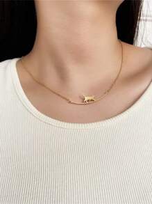 1pc Cute & Fresh Cat Pendant Necklace, Stainless Steel Dainty Clavicle Chain, Versatile For Daily Wear - Cat Necklace - View 1