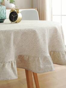 1pc Plain Lotus Edge Round Tablecloth, Suitable For Festivals, Daily Use, Gatherings, Decoration