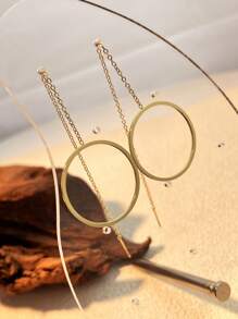 1pc Minimalist Stainless Steel Earrings, Geometric Round Design, Suitable For Women Everyday Wear And Decoration