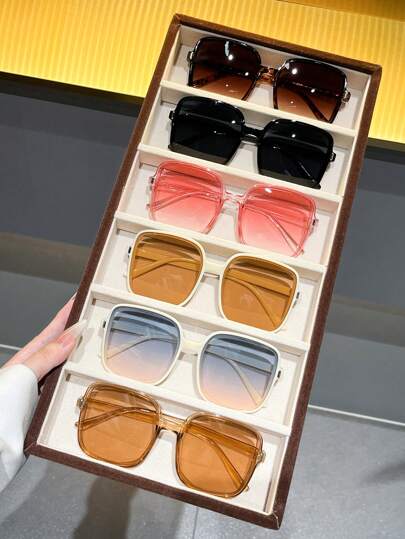 6 副男女通用方形时尚眼镜套装，适合度假、旅行、运动、海滩、驾驶、度假、街头、钓鱼、户外活动、夏季海滩度假派对、户外、旅行