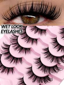 Sibeuna 7 Pairs Wet Look Cartoon Style False Eyelashes, Create Japanese Cosplay Looks, Spiky False Lashes, Anime Style Lashes, Lightweight & Fluffy Faux Mink Doll Lashes, Fairy Makeup - 尖尾漫畫款 - 查看 1