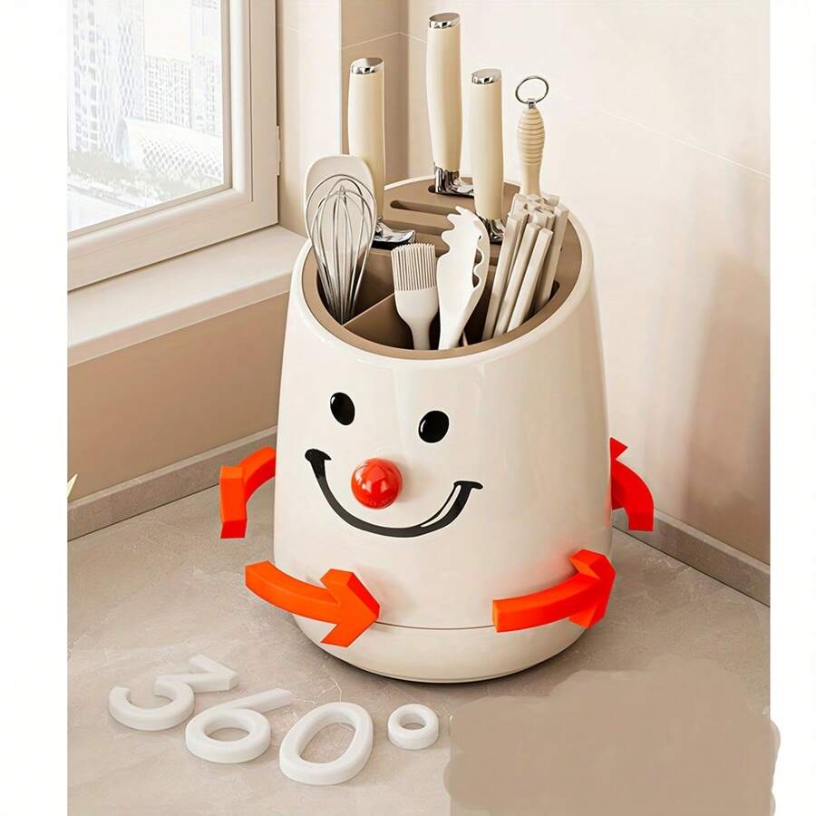 Highly Attractive 360° Rotating Knife Rack, Multifunctional Kitchen Countertop Large Capacity Knife & Chopstick Holder - Multicolor - View 1