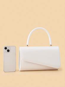 女士时尚纯色手拿包，饰有金属配件，翻盖设计，PU材质，链条肩带，适合晚宴、舞会或正式活动等正式场合/派对。 - 白色 - 查看 5