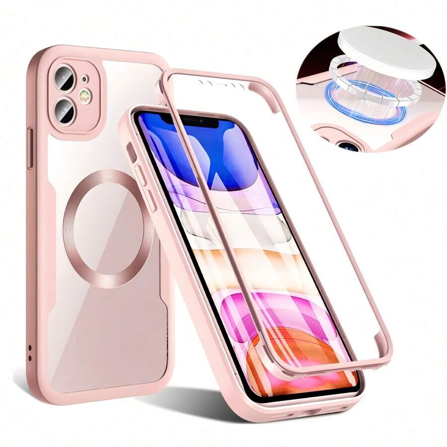 1 个粉色二合一全保护壳，带前屏保护膜，TPU 软边 + PC 硬背板，磁力环，无线充电，兼容 Apple 16/15/14/13/12/11 Pro Max/Plus/SE2/SE3/7/8、Galaxy S25Ultra/S25Plus/S25/S24Ultra/S24Plus/S24/S23Ultra、Redmi 12/13C/12C/Note 12 Pro/NOTE14PRO+/NOTE13PRO/NOTE13PRO+/POCO M6PRO/OCOX6 5G 防水防震防摔防刮 - 粉色 - 查看 1