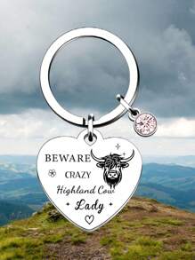 有趣的高地牛钥匙扣，动物爱好者，警惕疯狂的高地牛女士，高地牛爱好者，女士休闲优雅派对可爱不锈钢汽车配件包饰背包学校哥特 Y2k 圣诞节礼物创意包饰挂绳带身份证夹汽车配件包饰 - 銀色 - 查看 4