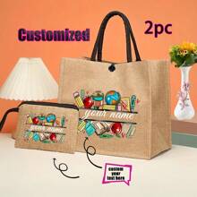 Khaki Linen Tote Bag Gift Set | Teacher/Nurse/Mom Appreciation Gift | Multi-Purpose Daily Commuting Bag | Wedding/Birthday/Back To School/Beach - Khaki - View 6