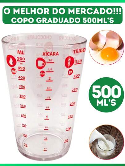 Copo De Plastico Graduado Cozinha Dosador Receitas 500ml